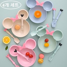 (4개세트) 귀여운 어린이 유아 귀요미 캐릭터 식판 아기 이유식 유아식기 유치원 어린이집 준비물, 1세트, 식판+스푼+포크, 블루4P