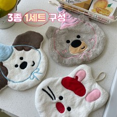 애니멀 핸드타올 고리 수건 3개 세트, 3P, 1세트