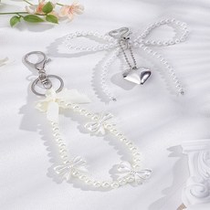 2개 아연 합금 플라스틱 폴리에스터 소재의 플래티넘 화이트 색상 리본 장식 열쇠고리 (2가지 스타일) 12~17.5cm, 하얀색