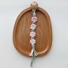 Ins風編織花朵奶嘴鏈 寶寶防丟掛繩, 粉色 實拍圖, 1個