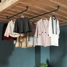 파이프옷걸이 천장형 벽걸이형 U자 빨래건조대 커튼봉, 블랙 80 벽에서 10 총장 85cm