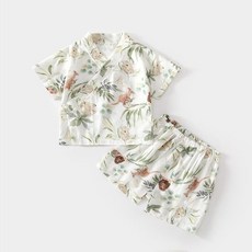 嬰兒紗布套裝 寶寶家居服 短袖短褲 竹纖維 儿童夏季服