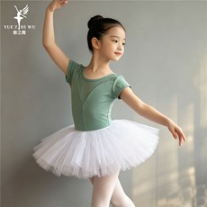DIU 兒童舞蹈服女童夏季短袖練功服芭蕾舞形體服蓬蓬裙芭褲連體服套裝