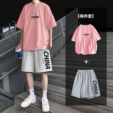 賣場新品【2059人收藏】夏季五分褲兩件套男外穿休閒五分袖短袖T恤籃球運動短褲套裝潮12振風優選1