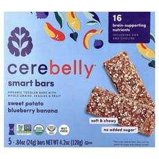 Cerebelly Smart Bars 유기농 토들러 바 고구마 블루베리 바나나 바 5개 각 24g(0.84oz) Cerebelly (세레벨리), 1개