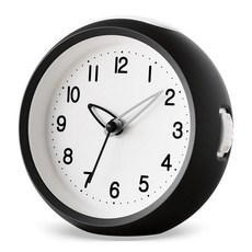 Königswerk 10.2cm(4인치) 아날로그 알람 시계 작고 조용한 침대 옆 책상 시계 야간 조명 스누즈 레트로 아라비아 숫자 거실 침실 옆 책상용 블랙 142