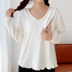 봄 가을 임부복 캐주얼 임산부 외출복 루즈핏 브이넥 긴팔 수유티 산후 수유복 긴팔 티셔츠 YSQ