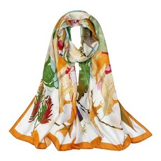Yuhanstore 실크 스카프 롱 헤어 랩: 100% 멀버리 라지 170cm x 53cm - 여성용 패션 디자이너 숄 선물 패키지 포함 플라워 씨 141131