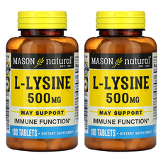 1+1 Mason Natural L-라이신 500mg 100정 칼슘 아미노산 글루텐프리, 2개