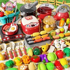 兒童過家家廚房玩具套裝煮飯切切樂男女孩3-6嵗9仿真做飯廚具 ZDYZ, 1個, 【紅色】加大廚具28件套