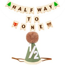 CUBACO 1/2 생일 남아 여아 배너 반생일 장식 파티 모자 6개월 배너 의상 반쪽에서 한 명의 남자 아기 동물 왕국 테마 베이비 샤워 용품 128805