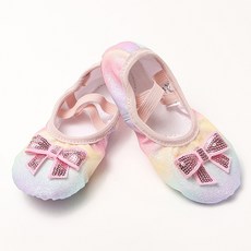여아용 레인보우 펄 스팽클 리본 발레슈즈(파우치포함)