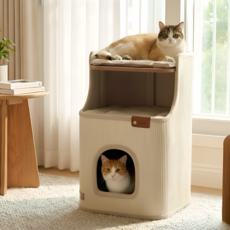 패브릭 2단 숨숨집 캣타워 하우스 협탁형 고양이 스크래쳐 캣가구