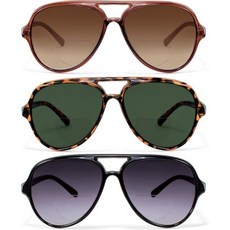 아이가드 3팩 레트로 에비에이터 바이포칼 리딩 선글라스 여성용 UV400 프로텍션 클래식 스퀘어 선 리더용, Brown/Tortoise/Black, 2.5 x