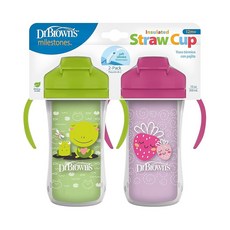 닥터브라운 단열 스트로우 손잡이 빨대컵 300ml 2개 블루/그린, 2, Green/Purple