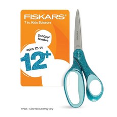 Fiskars 17.8cm(7인치) SoftGrip 학생용 글리터 가위(1팩) 만 12-14세 아동용 학교 또는 공예용 가위 용품 색상은 다를 수 있음, Fiskars 17.8cm(7인치) SoftGrip 학