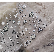 메탈 실버 문스타 하트 힙 믹스 네일스티커, 1개, 단일