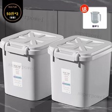防蟲防潮裝米桶 儲米箱 翻蓋式密封米箱 麵粉存儲罐 大米收納盒 - 50斤容量, 淡灰白【2個25kg】加厚【無輪】宅配通, 1個