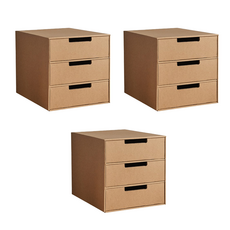 (3개 묶음) [유일 종이진열대] 강화코팅 크라프트 골판지 DIY 서랍식 소품 수납 3단 종이 정리함, 1세트