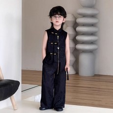 兔巴叮童裝 男童漢服馬甲套裝 夏季新款中式兒童復古唐裝 帥氣走秀演出服 幼兒園畢業禮服