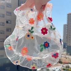 寵物網紗繡花公主裙 貓狗夏季薄款防曬服飾, 重工繡花裙,S-建議1.5-2.0kg, 1個