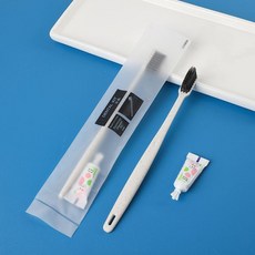 一次性牙刷牙膏二合一洗漱套裝 獨立包裝, 1個, 200套,米色圓柱秸稈牙刷兩面針牙膏