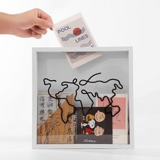 기념품 사진 프레임 대용량 상자 여행 모험 아카이브 그림자 돼지 저금통 티켓 스텁 보관, 정사각형8인치(전체크기20)x20x4.5cm, 백지도