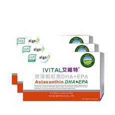 IVITAL艾維特 微藻蝦紅素DHA EPA膠囊 60粒 素食可用, 3個, 60顆