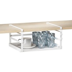 HENGI 선반 아래 조절 가능 주방 찬장 캐비닛 팬트리 세탁 책상 책장용 헤비 듀티 금속 바구니 정리함 흰색, 1 Pack, White