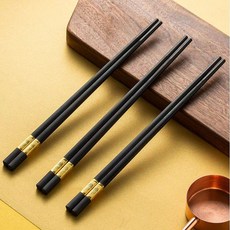 合金筷 餐具 料理筷 日式合金筷 止滑筷, 1個, 黑色合金筷 金如意27cm【10雙裝】