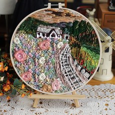 DIY手工繡花入門套件 風景刺繡材料包, 良宵美景   送15cm仿竹繡繃, 1個