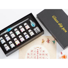 야자컴퍼니 캘리그라피 글라스펜 글래스펜 유리펜 딥펜/12색잉크/받침대/ 세트 5컬러, 빨간색