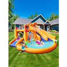 대형 에어바운스 트램폴린 집콕놀이 실내 마당 옥상 글램핑장 캠핑장 놀이시설 휴게실 체육 풍선 슬라이드 홈 놀이터 스포츠 야외 완구 에어바운스 트램폴린 대형 워터슬라이드 미끄럼틀 포, 1개, 다기능 장애물 슬라이드 623x476x226CM