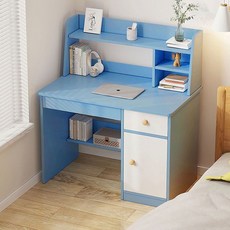 원룸 서재 공부 사무용 1인용 일자형 미니멀 수납형 책상, 블루(+수납장)