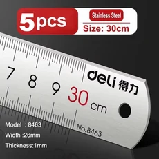 델리 스테인레스 스틸 자 15/20/30cm 금속 직선 가정 학교 도구 용품, 01 China Mainland, 05 5pcs-30cm