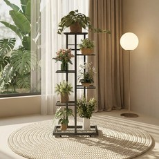 Pineha 화분 선반 홈가드닝 다단 구조 슬림 세로형 공간 절약 감성 인테리어, 6단, 블랙