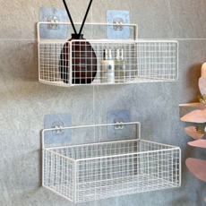 더트롱 심플 메쉬 바스켓 무타공 욕실선반 2개세트, 1세트, 화이트