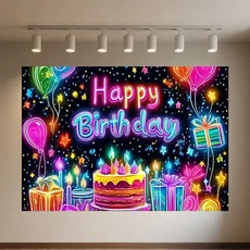 글로우 네온 생일 축하 배경 용품 댄스 카니발 파티 장식 반짝이는 사진 촬영, 01 120x90cm, 15 qmy512-2