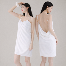 글로윅 어깨끈 랩타올 여성 샤워가운 흘러내림 없는 목욕 원피스 타올, 1개, 화이트