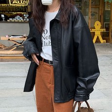 어반라인 여성용 라이니 어텀 싱글 카라 블루종 레더 자켓