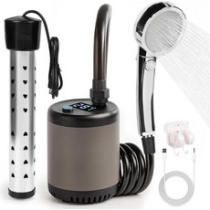 캠핑용 히터가 장착된 휴대용 샤워 u2013 7800mAh 충전식 배터리 1500W 몰입형 히터 실외 키트 및 펌프 가열식 캠핑 자동차 비치, 캠핑 샤워 캠핑용 히터가 장착된 휴대용 – 7800mA