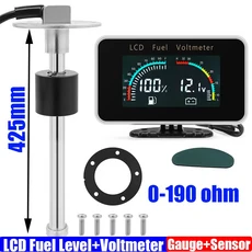 ZMFJH 디지털 미니 소형 LCD 듀얼 게이지 0-190옴 연료 레벨 + 오일 탱크 센서용 전압계 (100-600mm) 자동, 425mm SensorXGauge