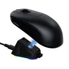 KYSONA 충전 도크가 있는 무선 게이밍 마우스 경량 42g 24000 DPI 유선/블루투스/2.4G 광학 마우스 긴 배터리 수명 PC/Mac과 호환 - 화이트 39, Paw3311-Charge Dock, Black