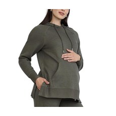 Motherhood Maternity 여성용 긴소매 플리스 튜닉 풀오버 임산부 후드 사이드 슬릿과 캥거루 포켓 포함 헤더 오트밀. L 159196 8556798602, S, 녹색 깊이