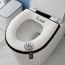 秋冬新款馬桶墊坐墊四季通用家用坐便套冬季加厚毛絨可愛拉鏈馬桶坐墊, 1隻 香水玫瑰-白色, 1個