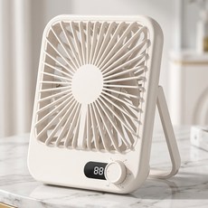 에코룸 무선 충전식 미니 탁상선풍기 LED 디스플레이 사무실 책상용, 베이지, SK101