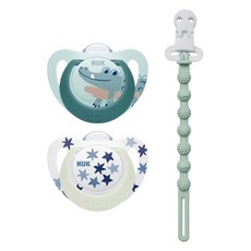 누크 스타 야광 쪽쪽이 X 토트랩 쪽쪽이 홀더 SET, S2 (6~18개월), 청록+오팔블루, 1세트