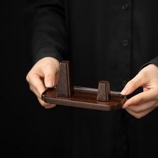 黑檀木茶具配件瀝水晾壺架，附蓋置, 1個, 方形晾壺架