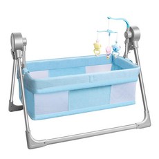 신생아 전동 흔들침대 자동 스마트 흔들의자 블루투스 모기장, H. 블루+리모컨