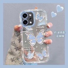 鏡麪粉蝴蝶 OPPO Find X9 Pro X8 Pro 防摔手機殼, 1個, 藍蝴蝶,OPPO 2